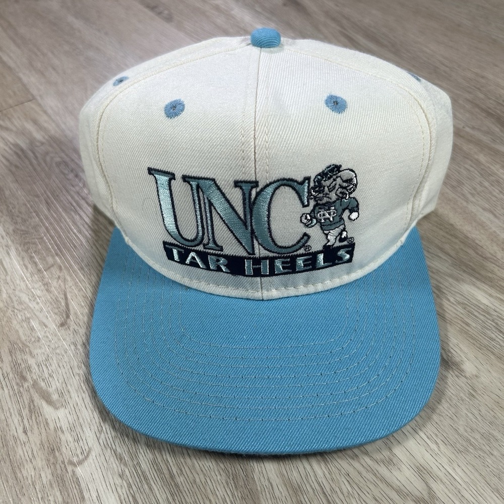 VTG UNC North Carolina Tar Heels Snapback Hat #1 Apparel White Blue Wool Cap USA